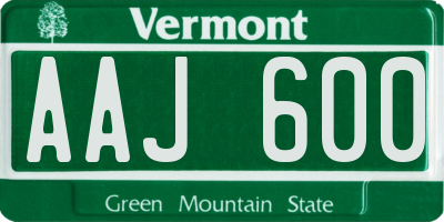 VT license plate AAJ600