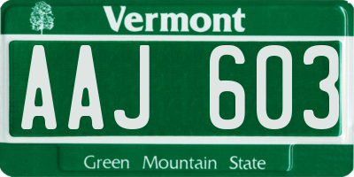 VT license plate AAJ603