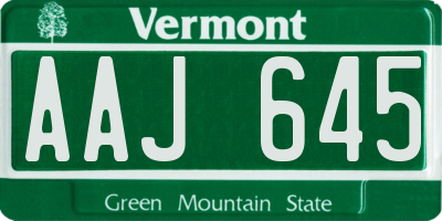 VT license plate AAJ645