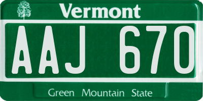 VT license plate AAJ670