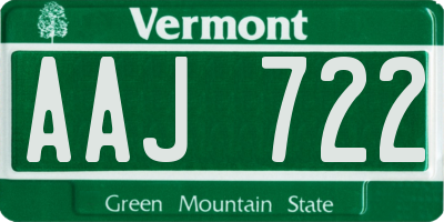 VT license plate AAJ722