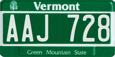 VT license plate AAJ728