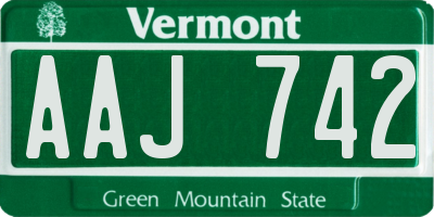 VT license plate AAJ742