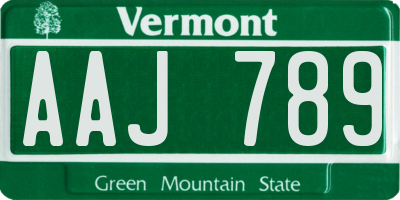 VT license plate AAJ789