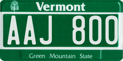 VT license plate AAJ800