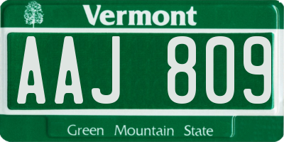 VT license plate AAJ809