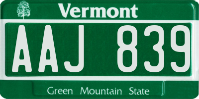 VT license plate AAJ839