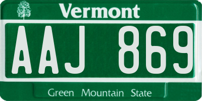 VT license plate AAJ869