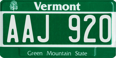 VT license plate AAJ920