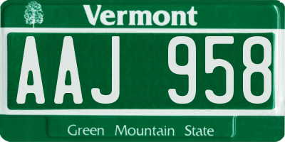 VT license plate AAJ958