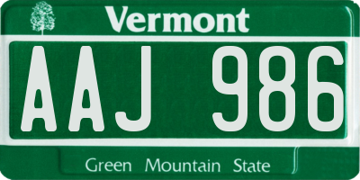 VT license plate AAJ986