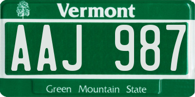 VT license plate AAJ987