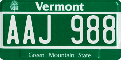 VT license plate AAJ988