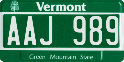 VT license plate AAJ989