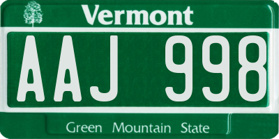 VT license plate AAJ998