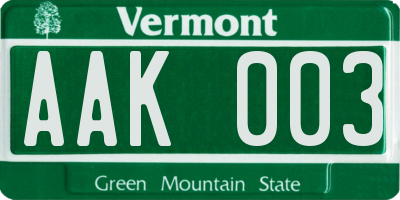 VT license plate AAK003