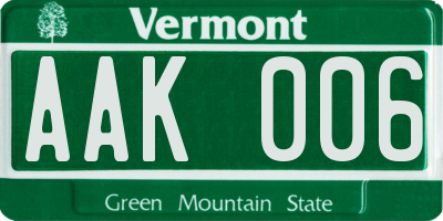 VT license plate AAK006