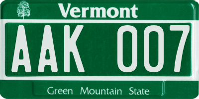 VT license plate AAK007