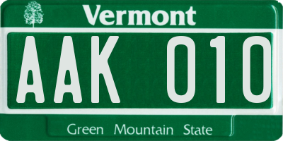 VT license plate AAK010