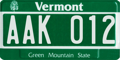 VT license plate AAK012