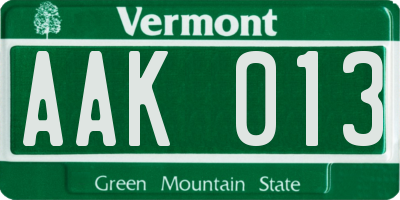 VT license plate AAK013