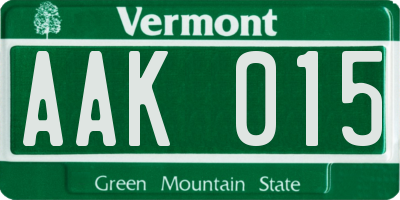 VT license plate AAK015