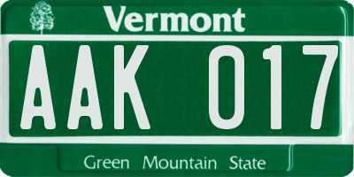 VT license plate AAK017