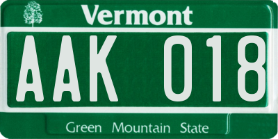 VT license plate AAK018