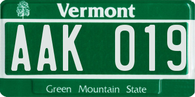 VT license plate AAK019