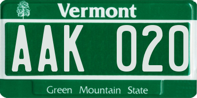 VT license plate AAK020