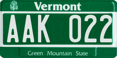 VT license plate AAK022