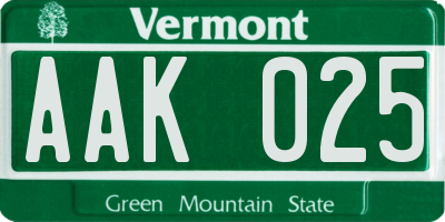 VT license plate AAK025