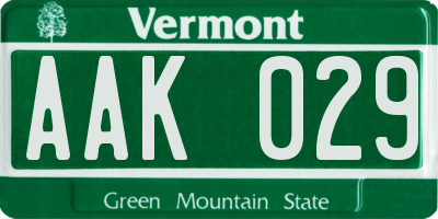 VT license plate AAK029