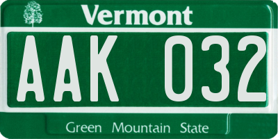 VT license plate AAK032