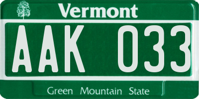 VT license plate AAK033