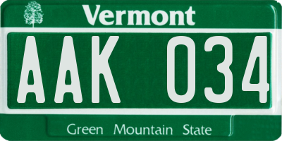 VT license plate AAK034