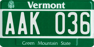 VT license plate AAK036