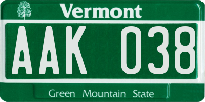 VT license plate AAK038