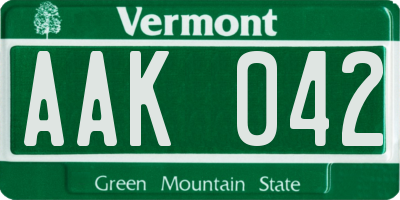 VT license plate AAK042