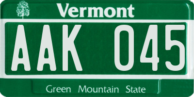 VT license plate AAK045