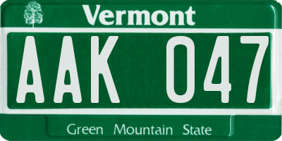 VT license plate AAK047