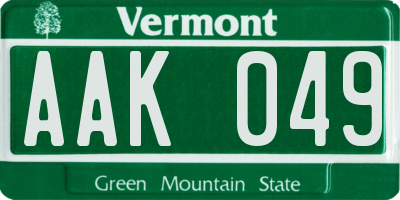 VT license plate AAK049