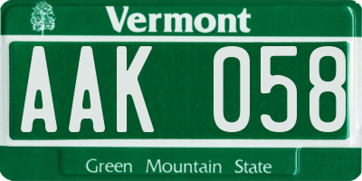 VT license plate AAK058