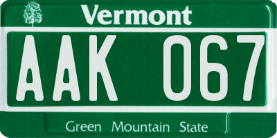 VT license plate AAK067