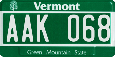 VT license plate AAK068