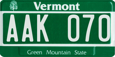 VT license plate AAK070