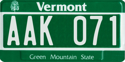 VT license plate AAK071