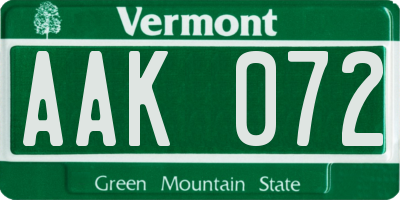 VT license plate AAK072