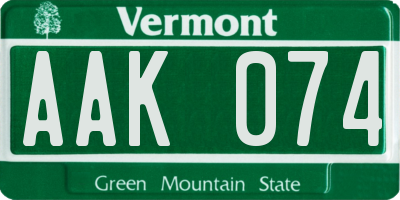 VT license plate AAK074