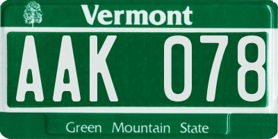 VT license plate AAK078